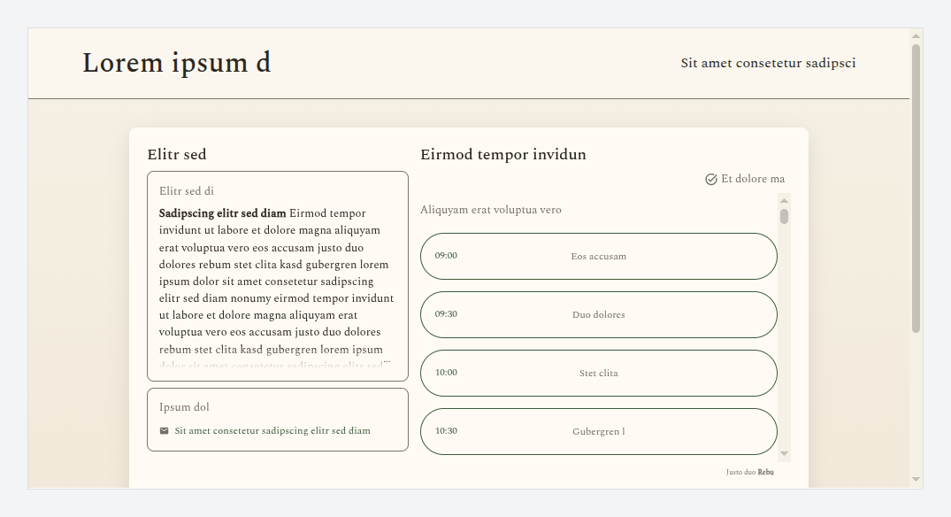 Template "Feierabend — inviting" on the booking page (sample text)
